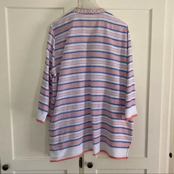 MICHAEL Michael Kors Beaded Tunic, White w/ Red & Blue Strip… - Picture 6 of 12